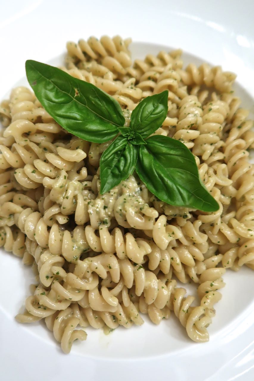 Scrumpdillyicious Fusilli with Basil & Walnut Pesto