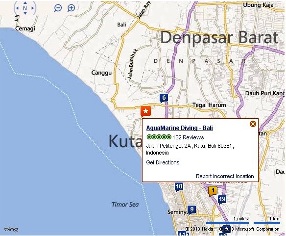  If y'all diving lovers in addition to desire to explore  BaliTourismmap: Location Map of AquaMarine Diving Kuta, Bali island