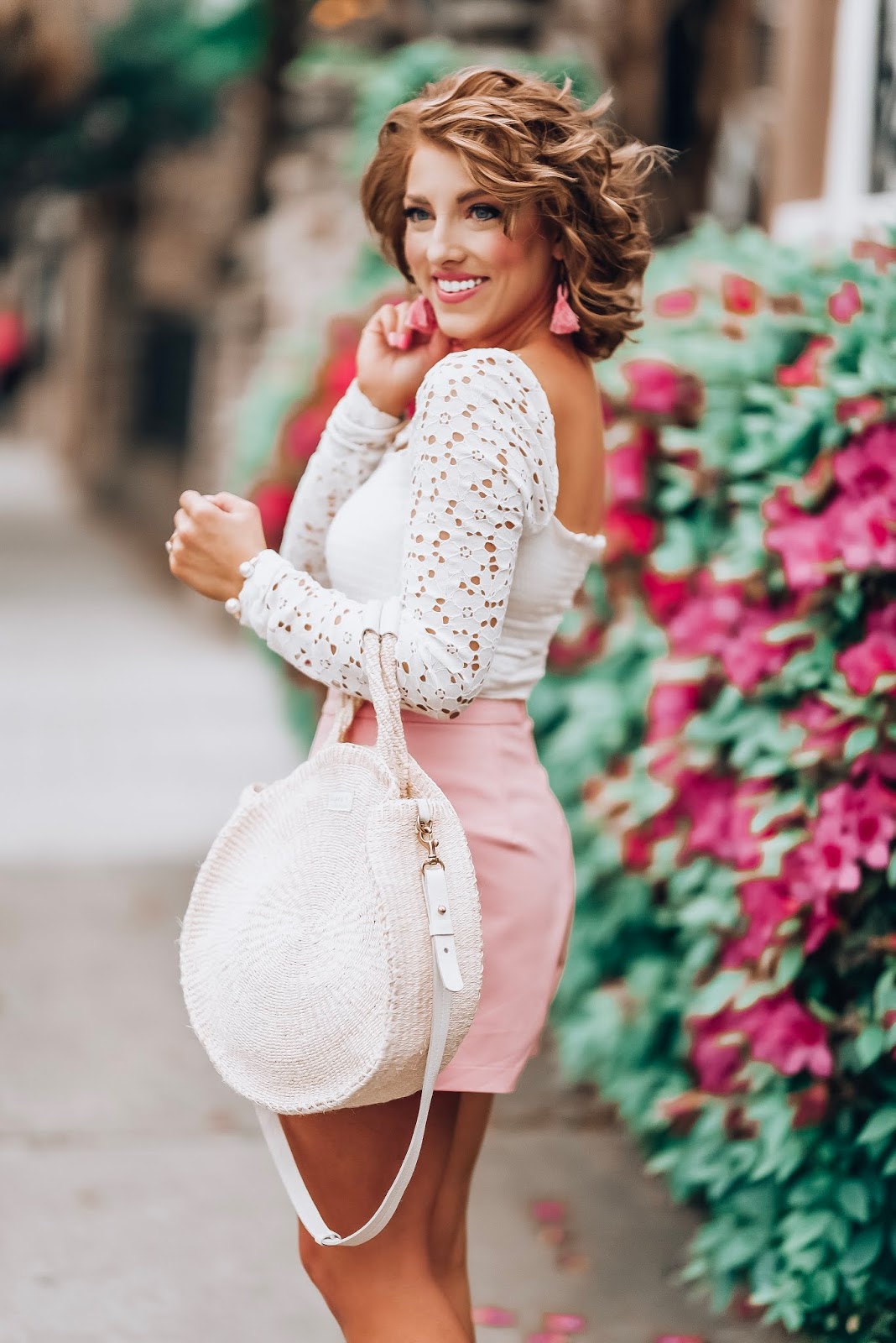 Under $100 Pink Skort + Lace Sleeve Top in Charleston - Something Delightful Blog  #springstyle #summerstyle