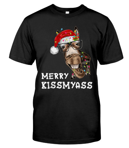 Merry Kissmyass Donkey Santa Hat Christmas T Shirt Hoodie Sweatshirt