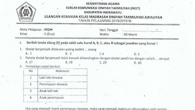 Soal Ujian Madrasah Diniyah Takmiliyah 2020