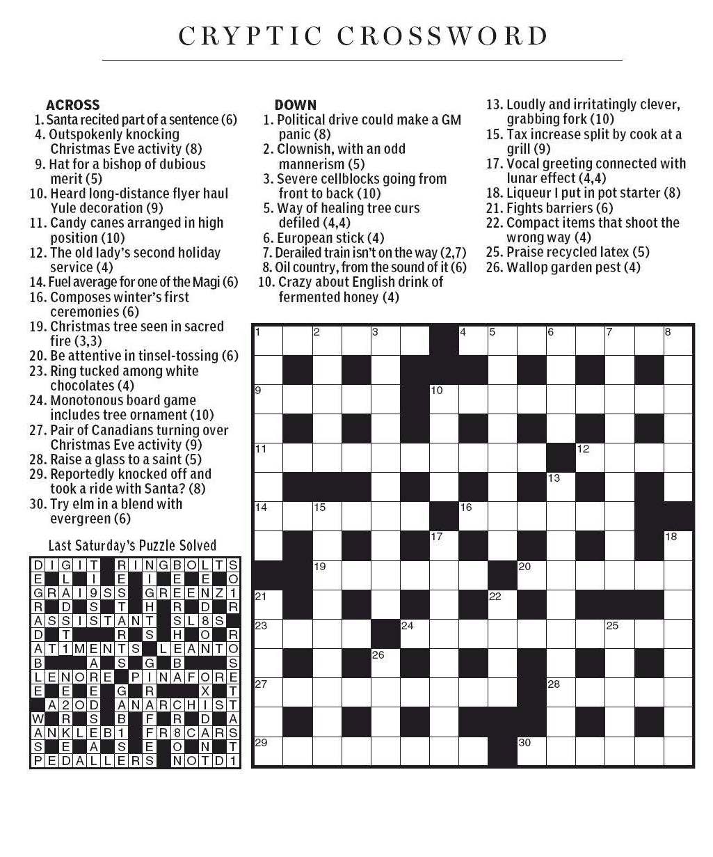 national post cryptic crossword forum saturday december 15 2012 christmas preparations