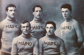 The Maino squad for the 1913 Giro d'Italia. Carlo Oriani is second from the left