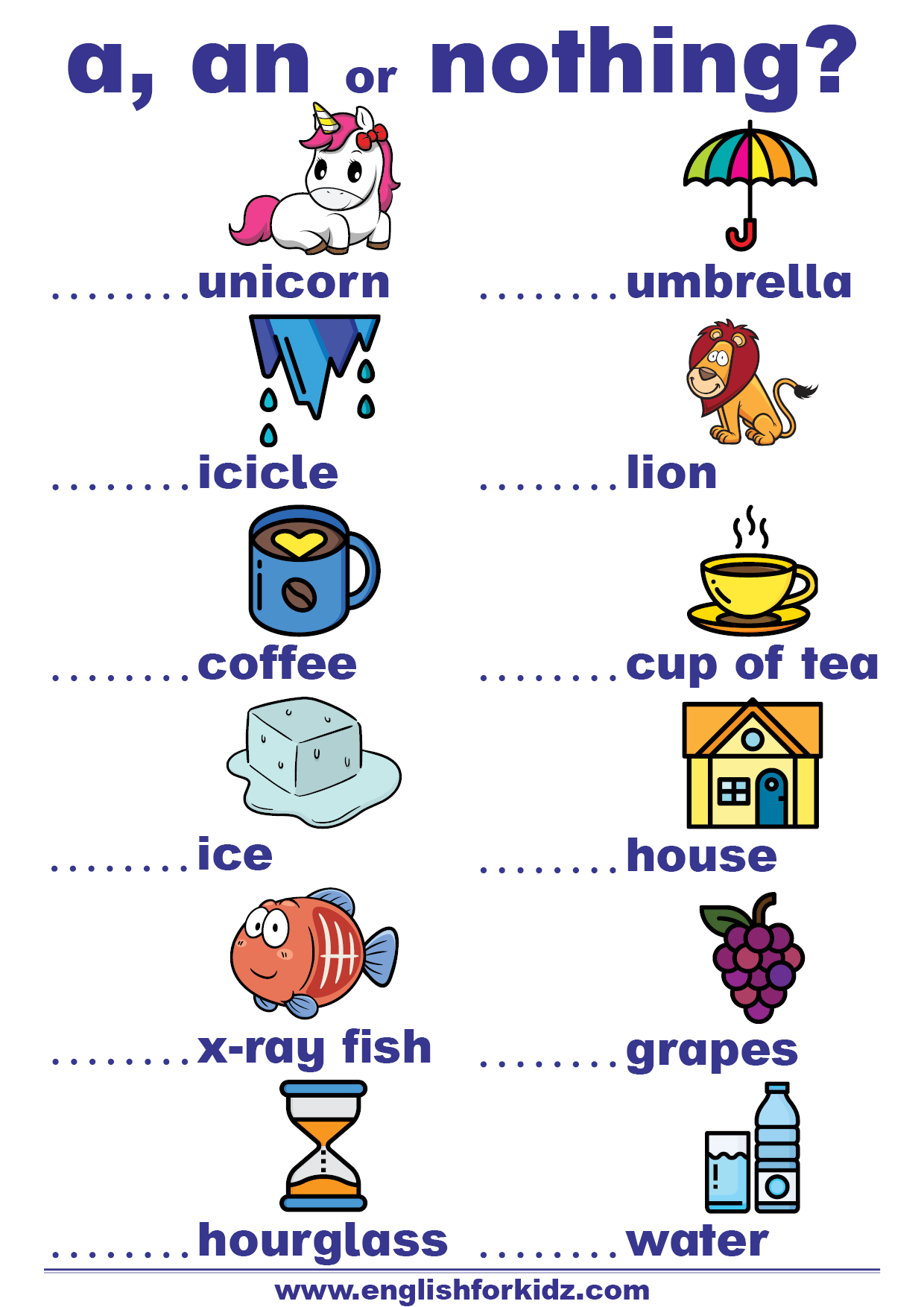 English For Kids Step By Step: Indefinite Articles Worksheets: A Or An?