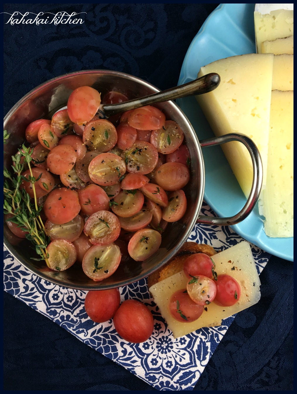 Kahakai Kitchen Sautéed Grapes with Thyme and Manchego on Grilled