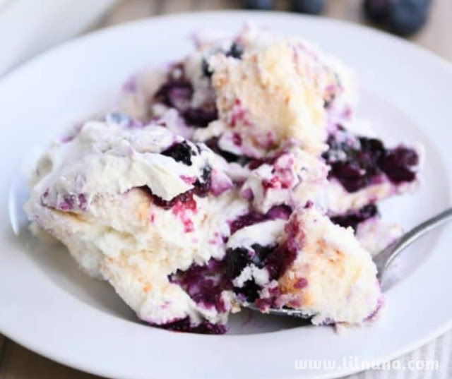 Heavenly Blueberries And Cream Angel Food Cake Dessert