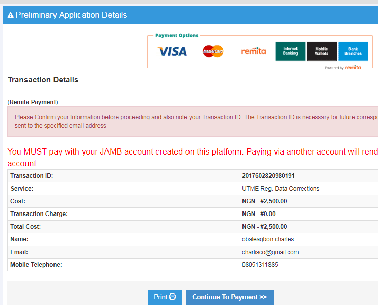 How to Generate Remita RRR Code for Jamb Change of Course or