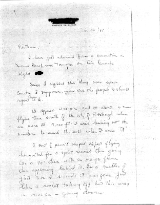 Eyewitness Report Re Kecksburg UFO (Pg 1) 12-9-1965