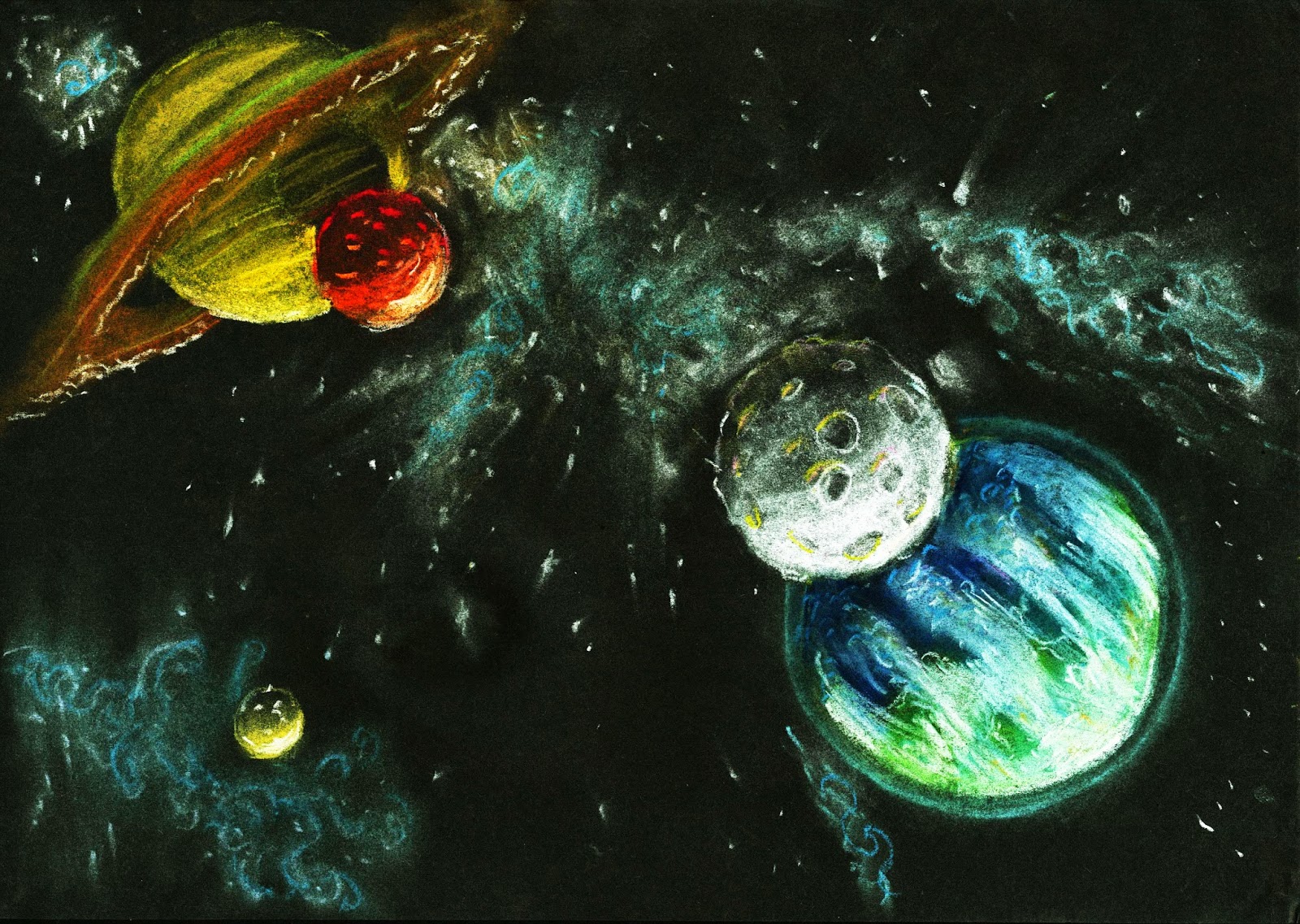 Planets/Space Illustrations in chalk.