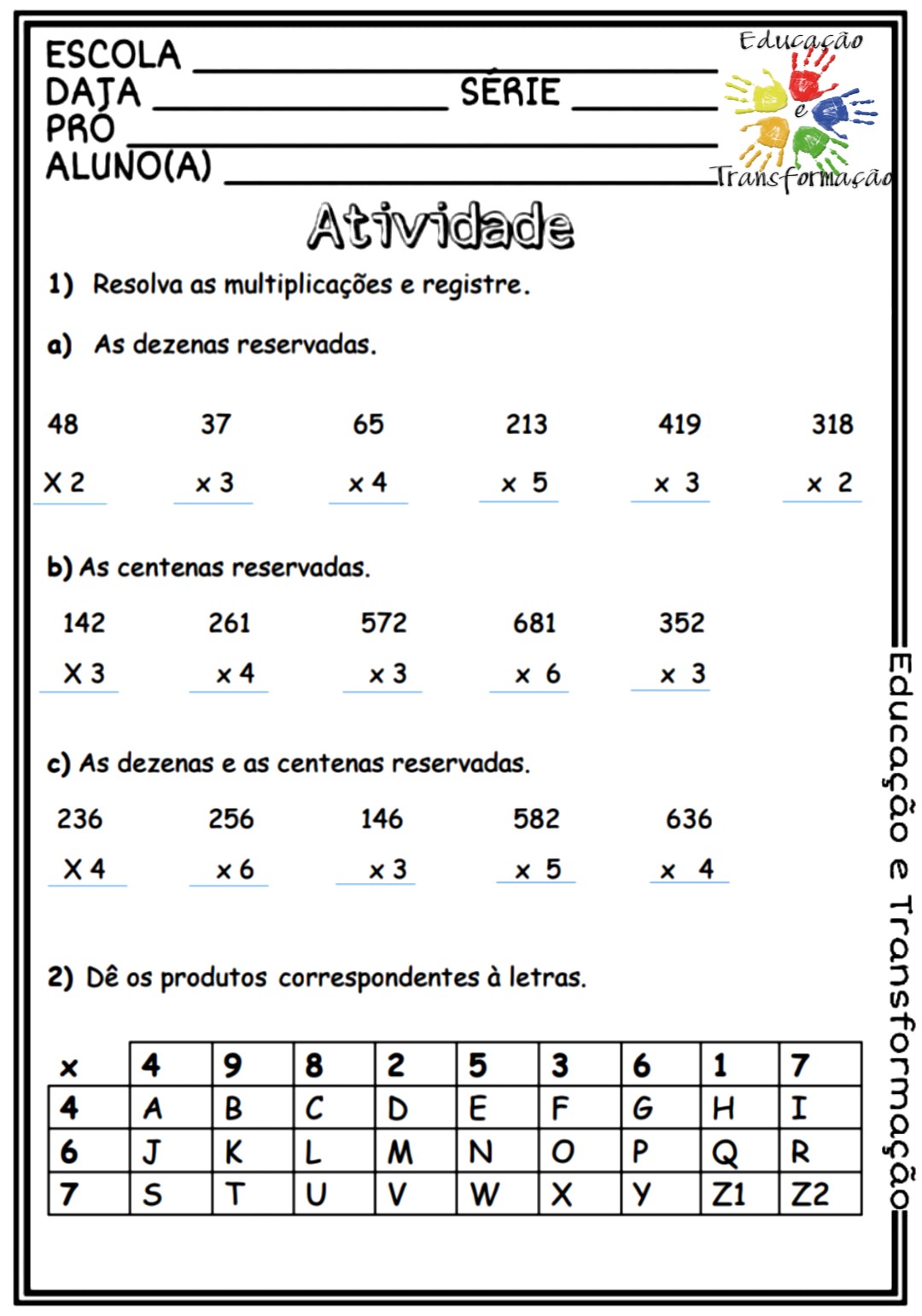 Atividades De Multiplicação Atividades Pedagógicas Ea8