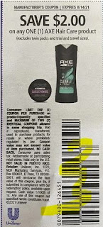 $2.00/1 AXE Shampoo and Conditioner Coupon from "USS" insert week of 8/1/21.