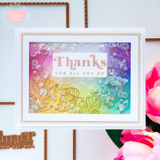 Rainbow, Scalloped Glimmer, Shaker Cards,Spellbinders, GOM, February 2021,Card Making, Stamping, Die Cutting, handmade card, ilovedoingallthingscrafty, Stamps, how to,Ink Blending,distress oxide inks,