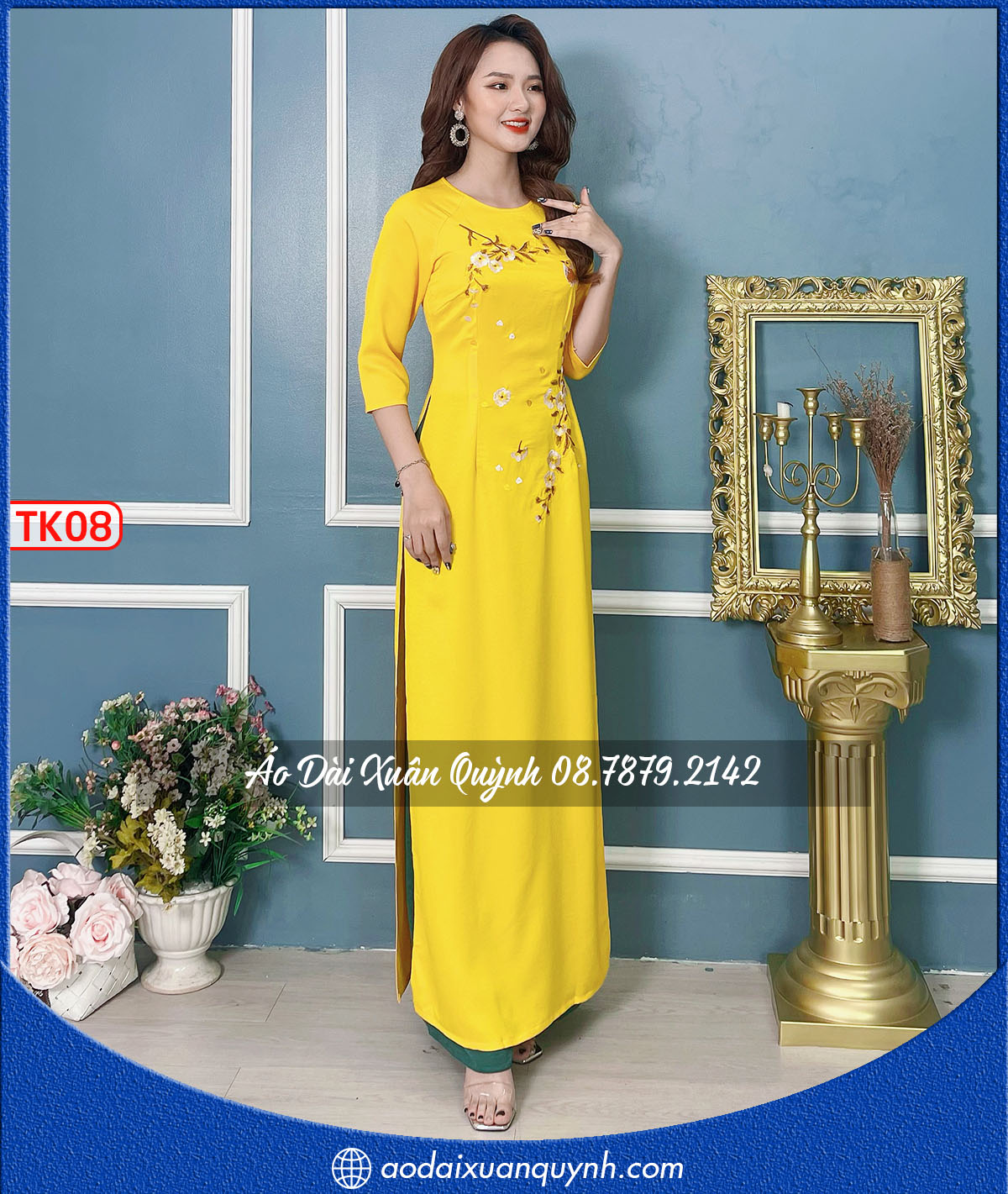 Áo dài Hoàng Gia vàng chanh cao cấp - lụa Tây Thi TK08