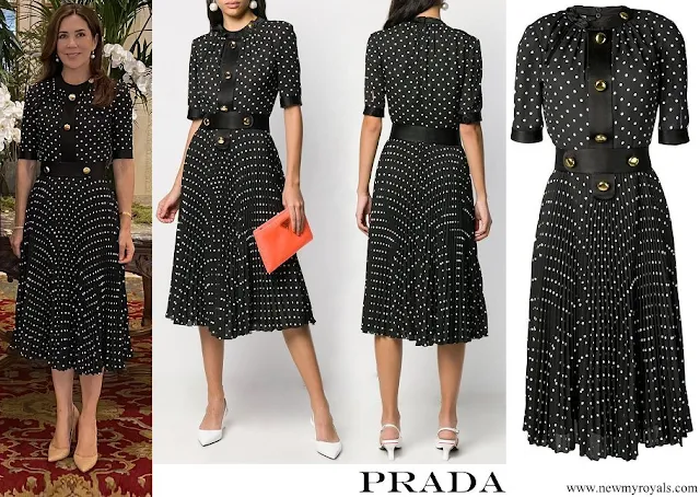 Crown Princess Mary wore Prada Polka Dot Pleated Dress