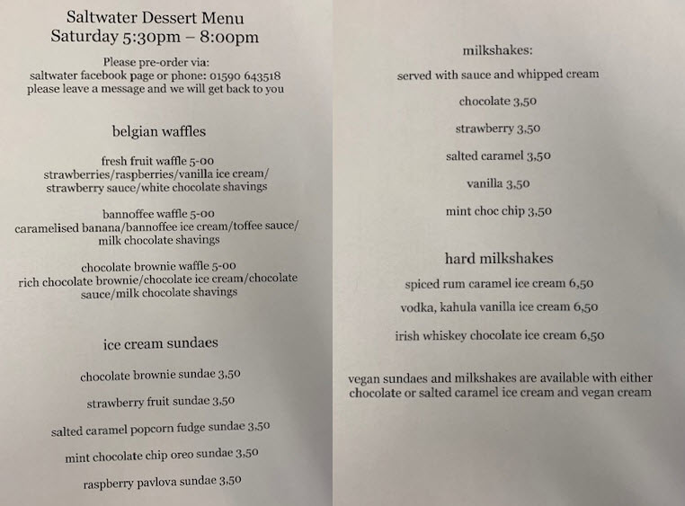 Enjoy Milford on Sea Dessert Night at Saltwater Cafe on Saturday