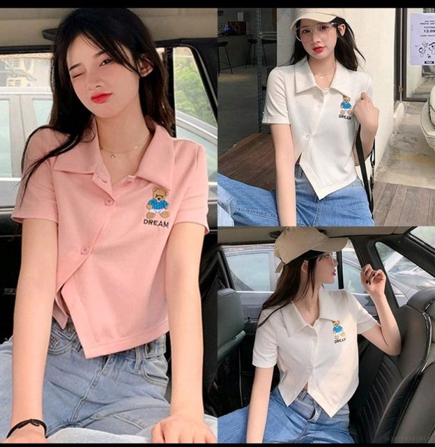 ÁO CROPTOP THÊU GẤU VẠT XÉO