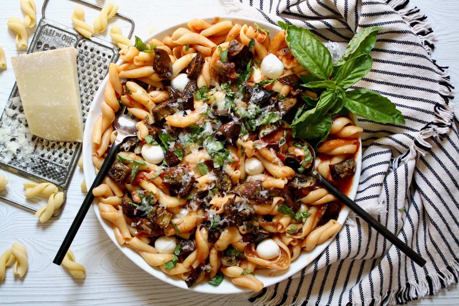 salted sugared spiced™ Pasta in Roasted Eggplant Tomato Sauce w/ Basil