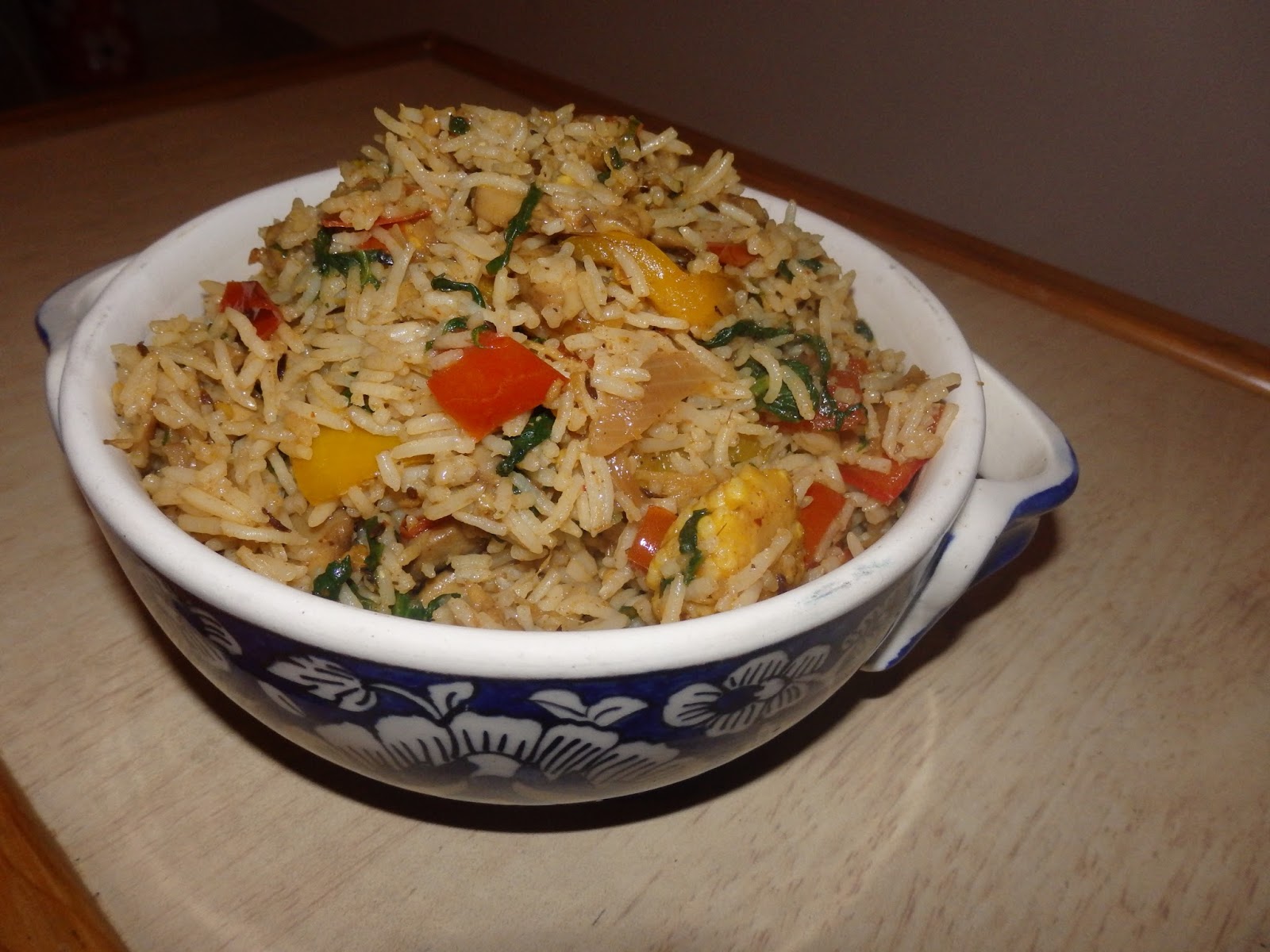 Mushroom and Spinach Rice (Mushroom Palak Pulao) Indian Vegan Recipe