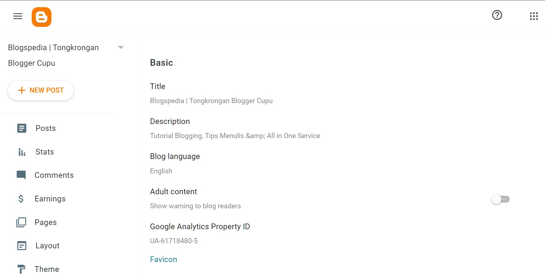 ubah favicon di dashboard blogger baru