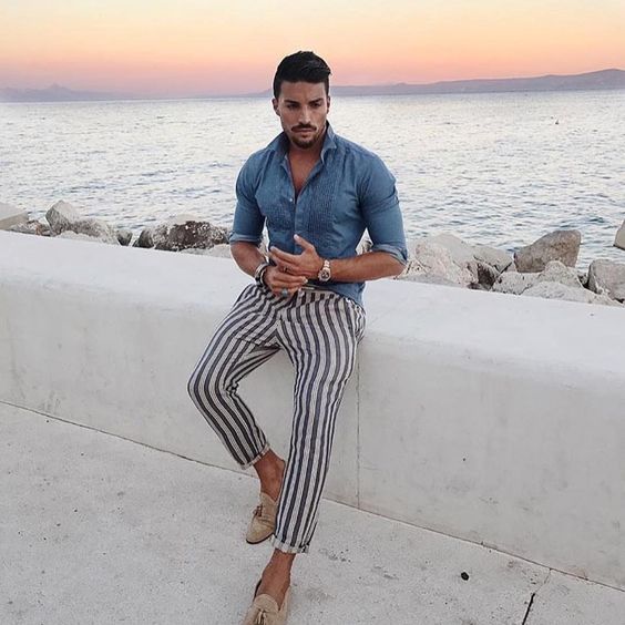 calça listrada vertical masculina