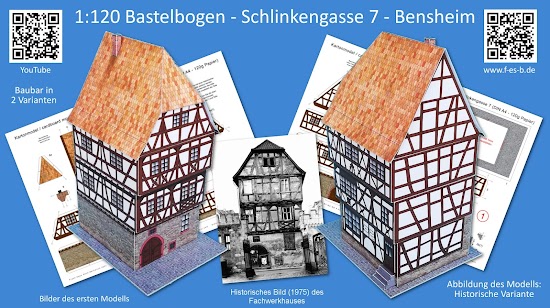 Kartonmodell im Maßstab 1:120 des Fachwerkhauses "Schlinkengasse 7" in Bensheim
