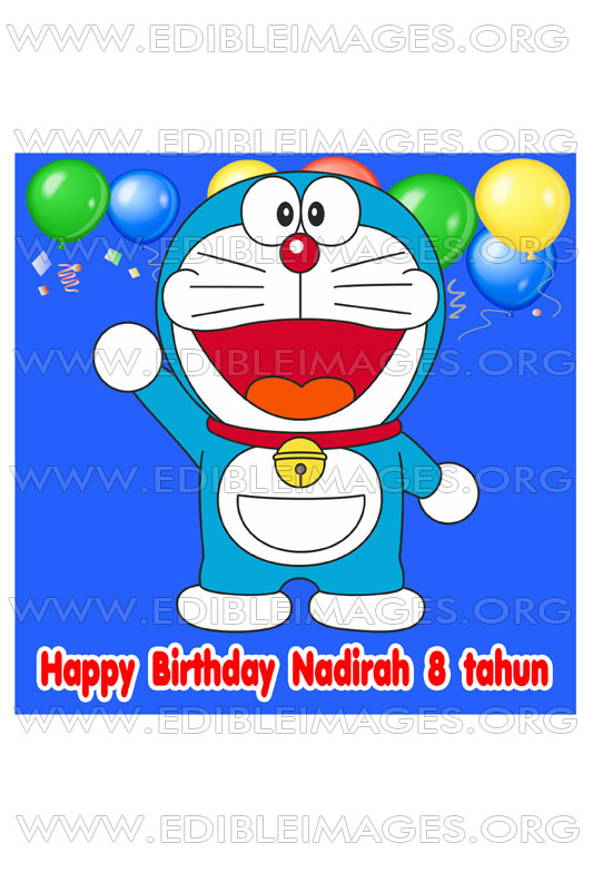 Edible Image Doraemon untuk kek Happy Birthday 8 tahun - Aisha Puchong Jaya