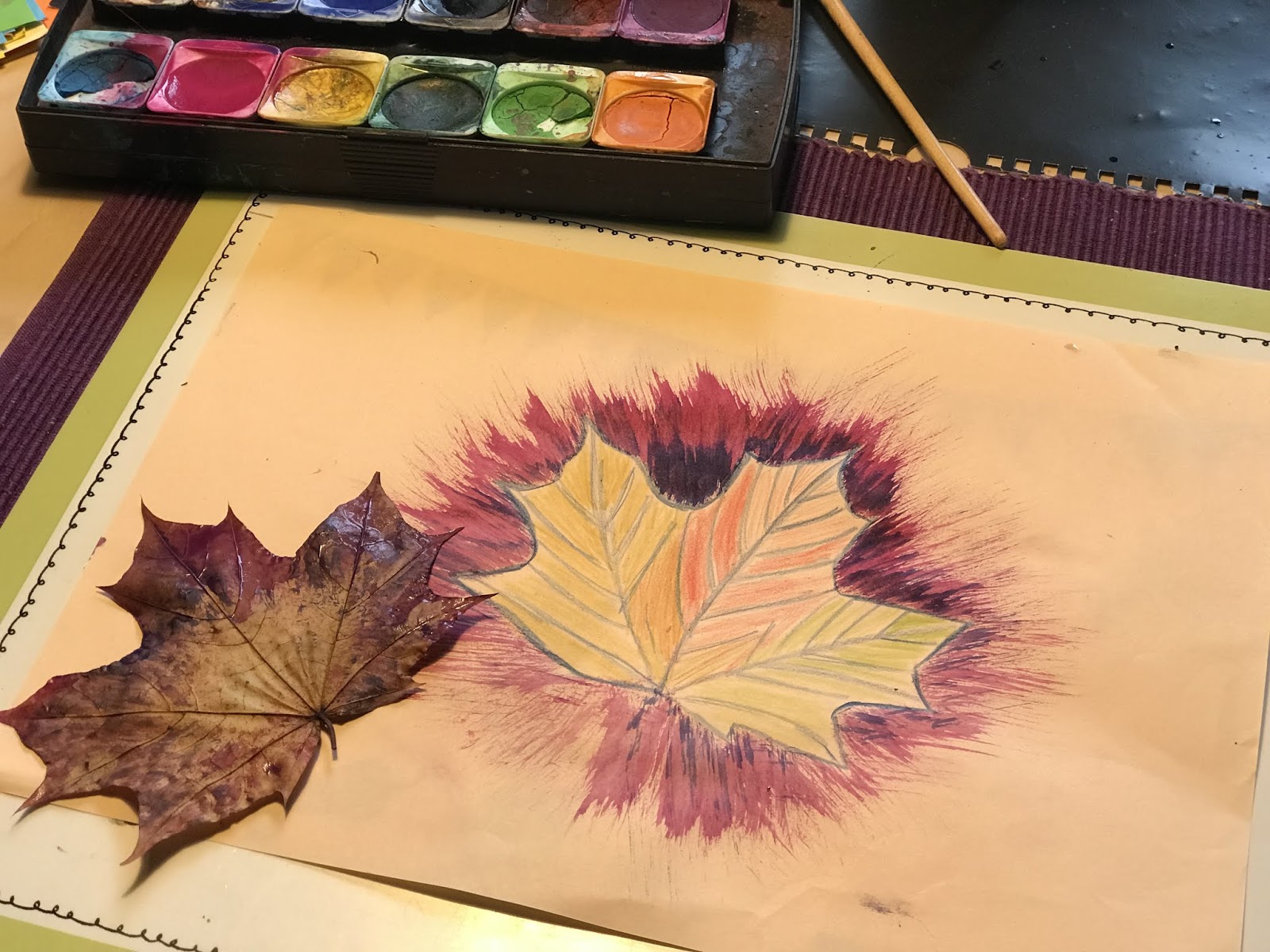 Malen mit Herbstblätter