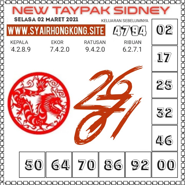 Syair Sidney Hari Ini Ini Selasa 02032021 Syair SGP