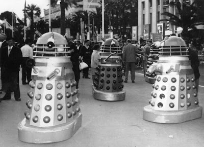 25th May 1965:  Twelve Daleks arrived in Cannes from Shepperton Studios, England, for the showing of the new 'Dr Who' movie which features at the Film Festival.  (Photo by Keystone/Getty Images)