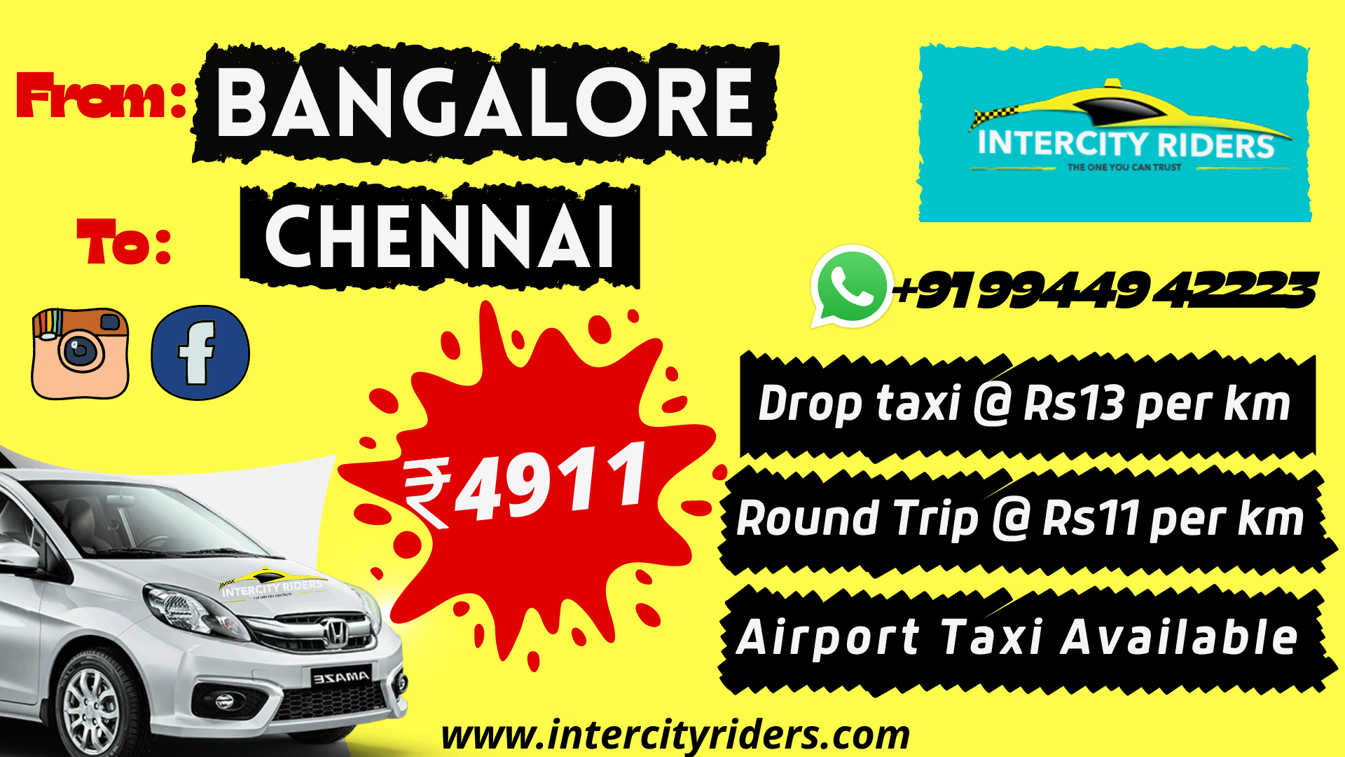 Bangalore to Chennai taxi