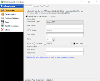 Secure FTP add-in for Outlook, screen shot.