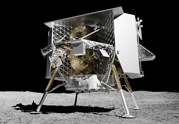 An artist's concept of Astrobotic's Peregrine lander on the surface of the Moon. An artist's concept of Astrobotic's Peregrine lander on the surface of the Moon.