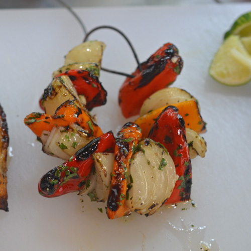 Grilled veggies on a Fire Wire cable skewer