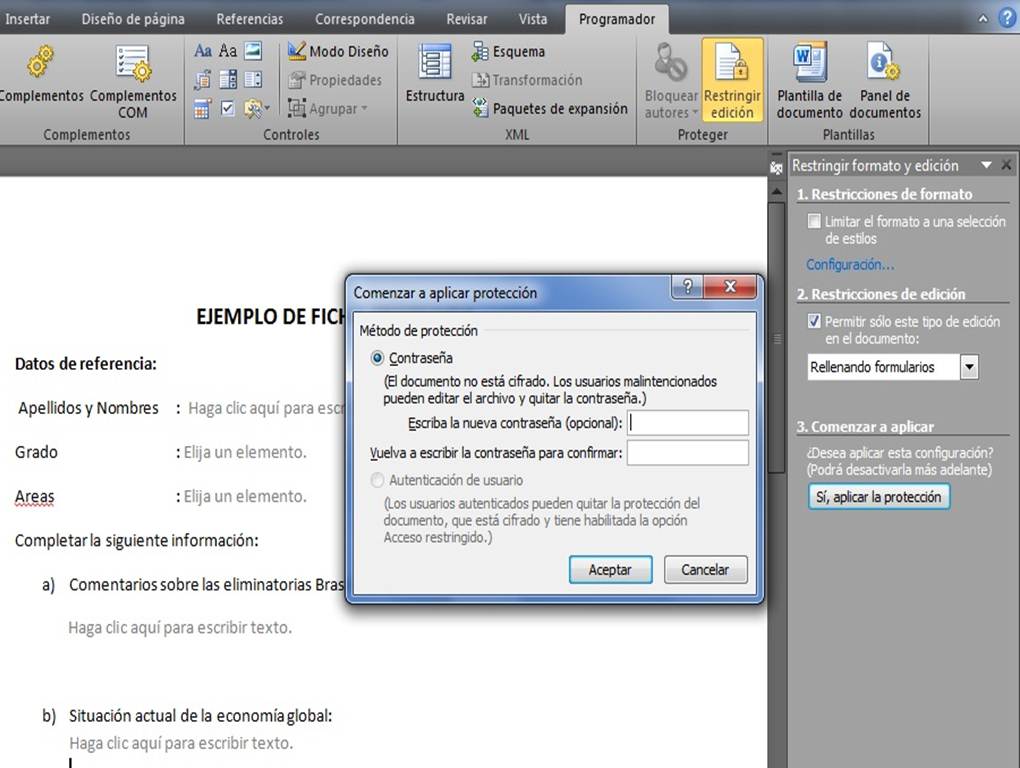 JV technology Utilizar Controles en un Documento Word 2010
