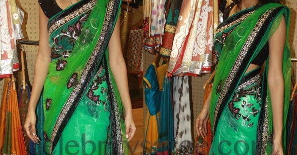 Velvet Work Sarees in Green - Saree Blouse Patterns