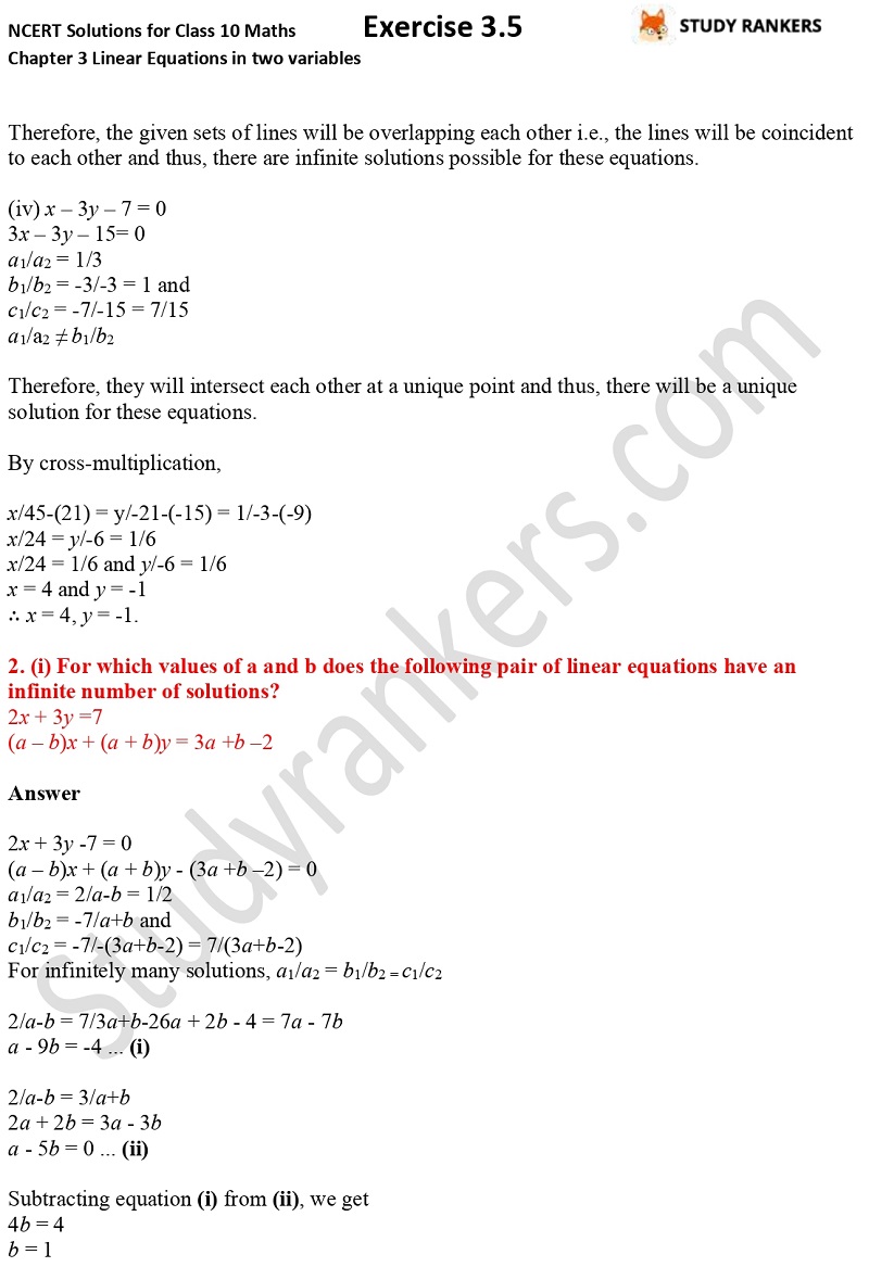 NCERT Solutions for Class 10 Maths Chapter 3 Pair of Linear Equations in Two Variables Exercise 3.5 Part 2