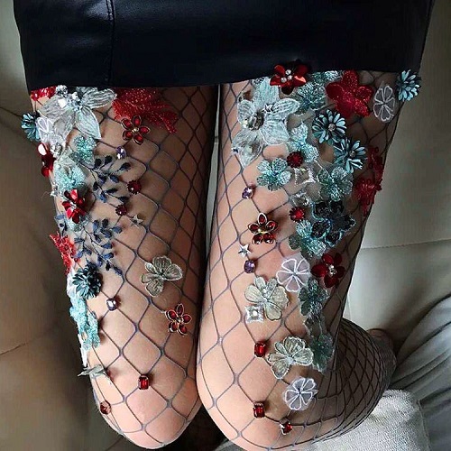 Bead and Crystal Embellished Tights by Lirika Matoshi / The