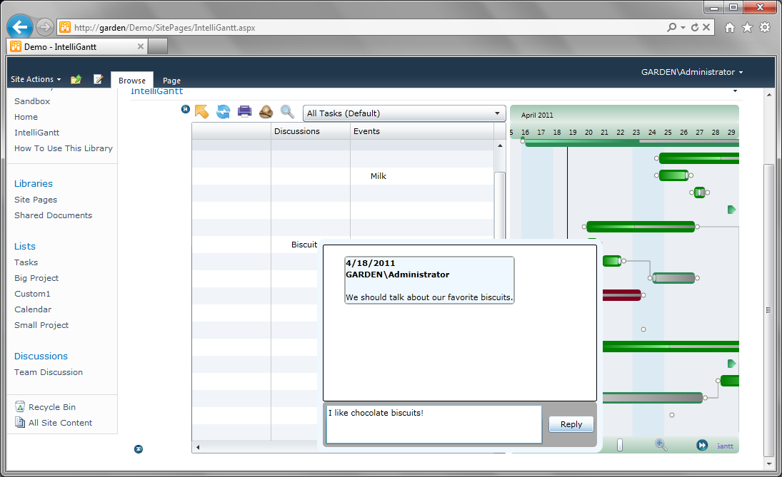 IntelliGantt SharePoint Task and Discussion List Integration