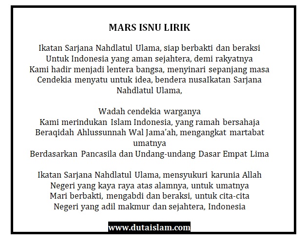 Mars ISNU Hymne Lirik Teks