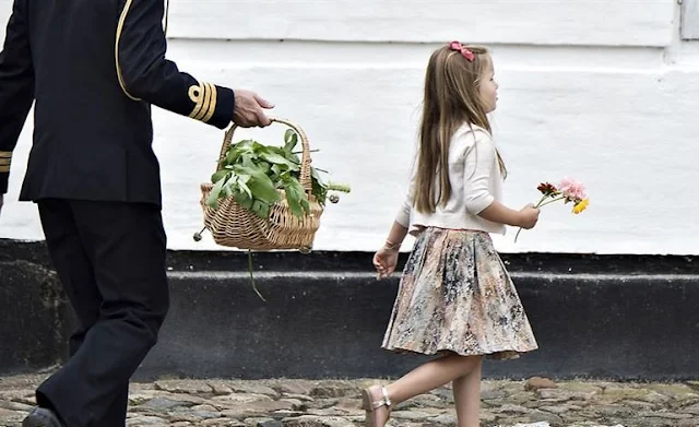 Crown Princess Mary, Crown Prince Frederik, Princess Josephine, Prince Christian, Princess Isabella, Prince Vincent. Crown Princess Mary wore SEA Sabine Dress
