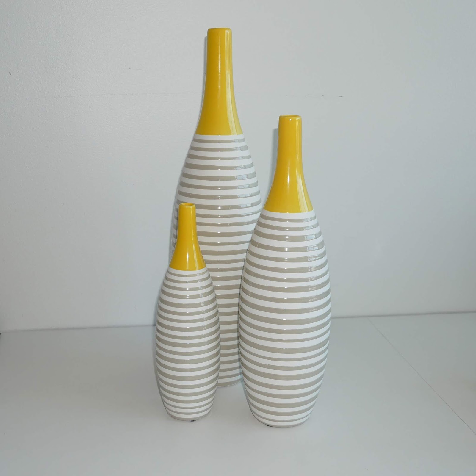 Auction Home [Item 27] Yellow and Gray Striped Vases