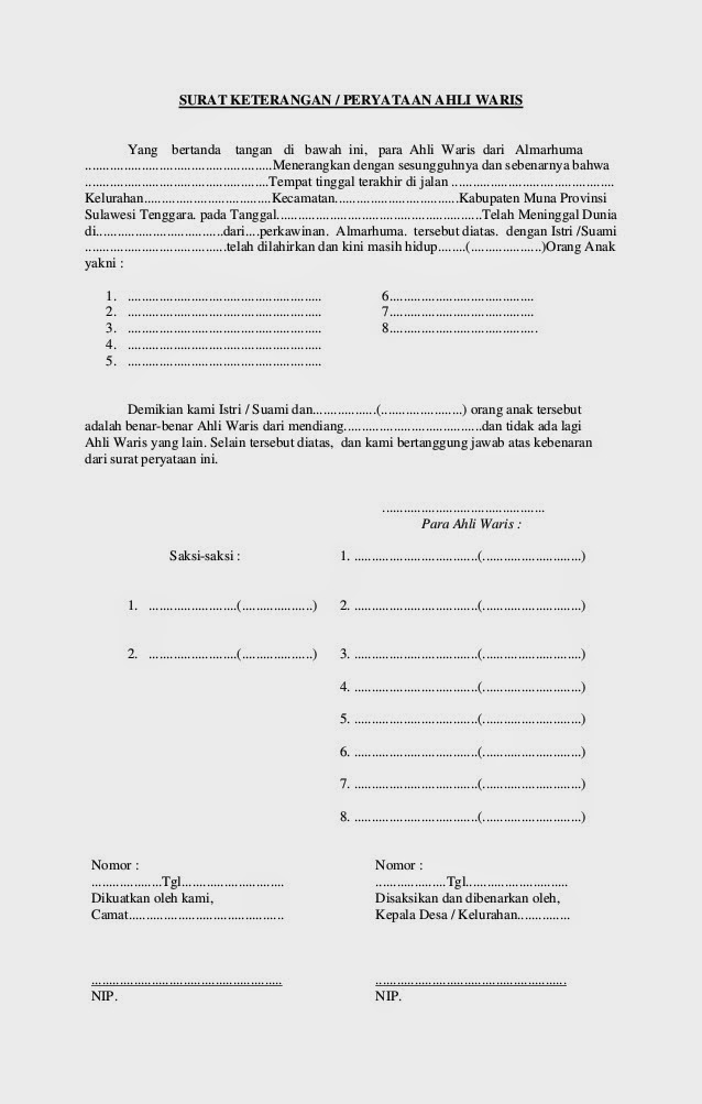 Contoh Membuat Surat Keterangan Ahli Waris Contoh Surat