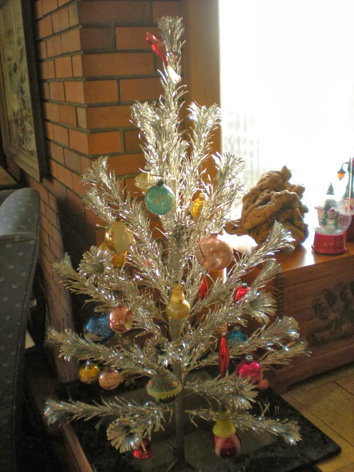 Tinsel Tree with Glass Ornaments