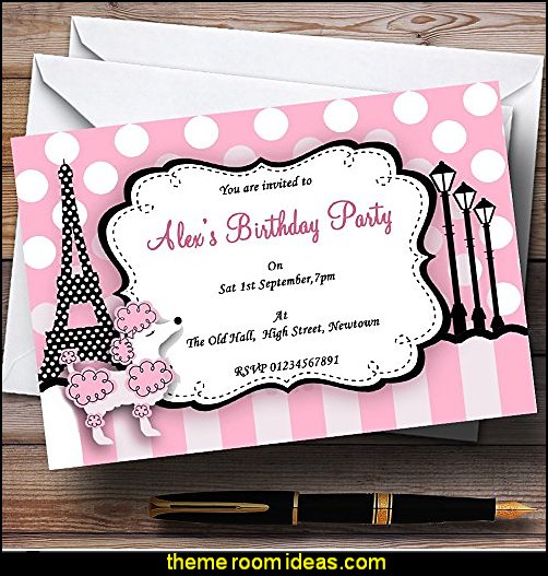Pink Poodle Paris Theme Personalized Birthday Party Invitations Paris party decorations - Paris themed party supplies - Party in Paris Birthday Party Decorations - Pink Paris Party - Paris party balloons - Eiffel Tower Favor Boxes - French-themed celebration - Pink Poodle Paris Theme Birthday Party Pink Poodle Paris Theme Personalized Birthday Party Invitations