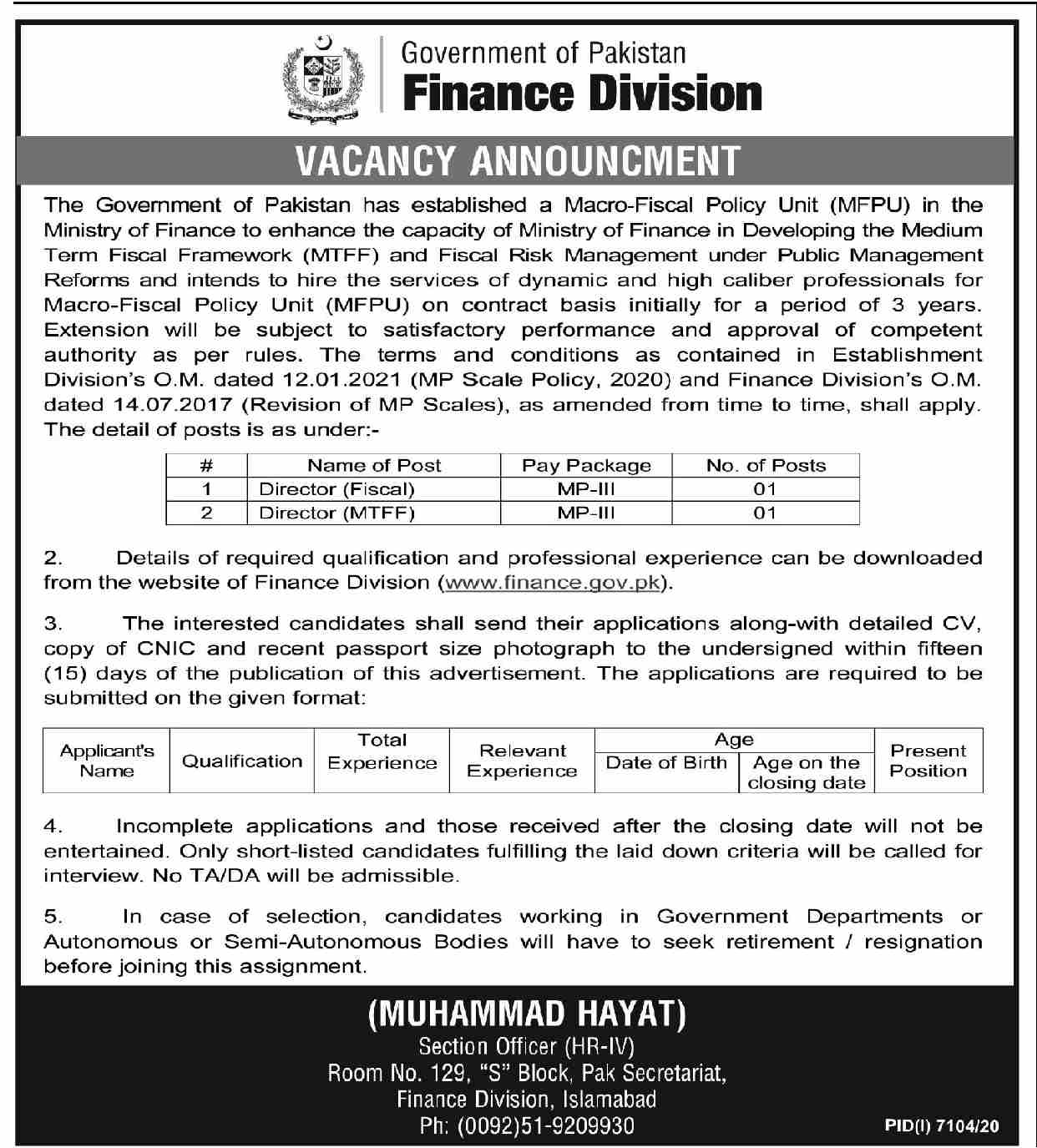 www.finance.gov.pk Jobs 2021 - Government of Pakistan Finance Division Jobs 2021 in Pakistan