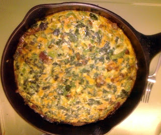 Quiche:  A filling breakfast pie made with eggs, bacon, and cheese.  This delicious, typically, breakfast or brunch item also makes a fine dinner.