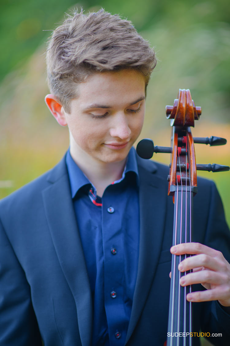 Huron High School Guys Senior Portrait with Musical Instrument Ann