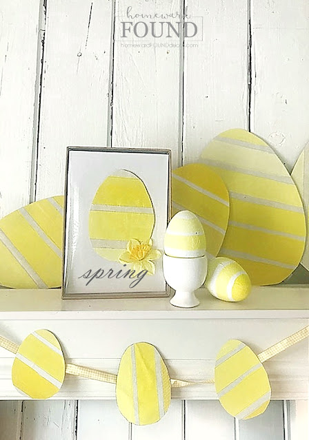 art,paper crafts,paper,wall art,spring,Easter,painting,DIY,diy decorating,decorating,wreaths,colorful home,Pantone color of the year,yellow,Illuminating Yellow,Pantone 2021 color of the year,Easter eggs,Easter decor,spring home decor,spring decorating,use what you have decorating,re-purposing,upcycling,trash to treasure,paint chips,paint chip inspired.
