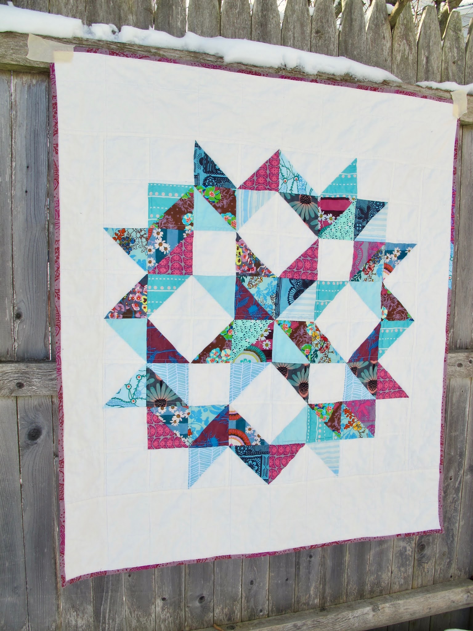 Six White Horses Winter Star Baby Quilt